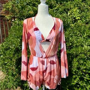 XL Bikini Set w/ Matching Cover-Up| Retro Pink Abstract Print | 3-Piece Swimsuit